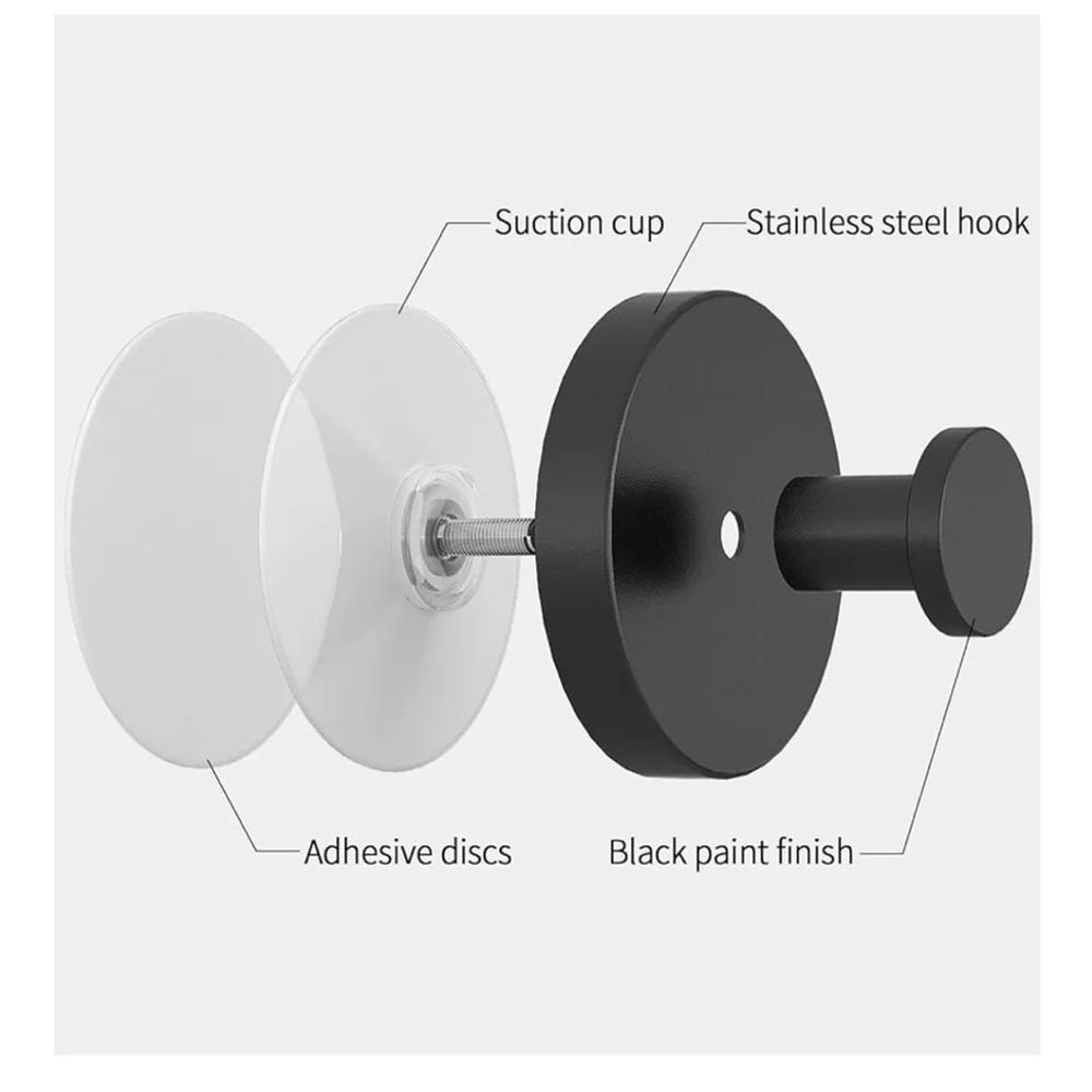NEW 2 Pk Suction Cup Hooks Shower Bathroom Hanging Mount Matte Black